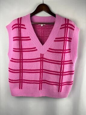 Women’s Grey Lab Large Pink Plaid Sweater Vest